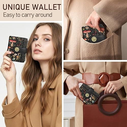 Kelvoris Mushroom Moon Night Small Rfid Women Wallet Bifold Zipper Coin Pocket PU Leather Compact Cash Credit Card Holder Travel Wallet for Female Ladies Teen Girls 1 ID Window 10 Card Slots thumbnail 2