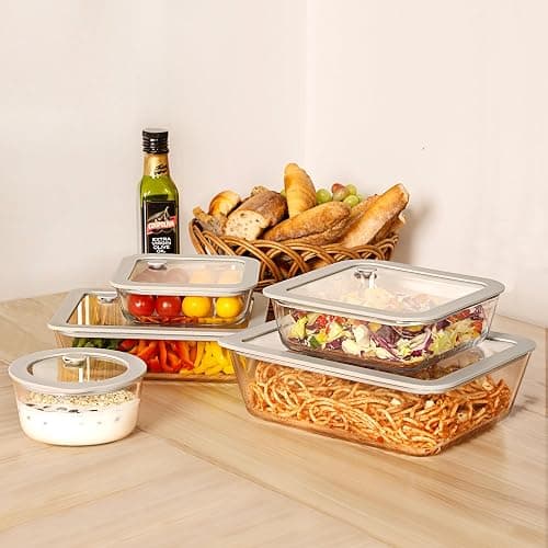 EcoEvo Glass Food Containers with Glass Lid, Microwave Safe Food Storage Container, Large 4 Pack Round Shape, Food Containers with Lids, Meal Prep containers with Leak Proof Lid. thumbnail 7