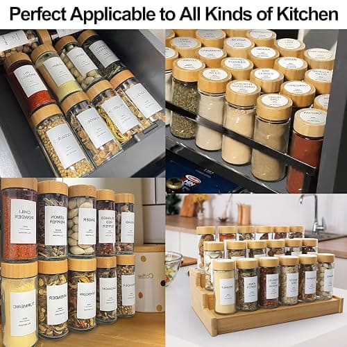 AISIPRIN Glass Spice Jars with 398 Labels-4oz 24 Pcs,Round Seasoning Jars with Bamboo Airtight Lids,Spice Container Set -Shaker Lids, Funnel,Brush and Marker Included thumbnail 7