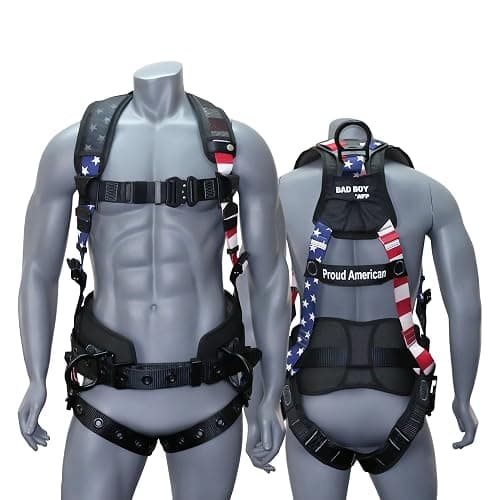 AFP Fall Protection Full-Body Premium Safety Harness, 8” Thick Support Belt, Aluminum D-Rings, Tongue Buckle (OSHA/ANSI PPE) - Image 1