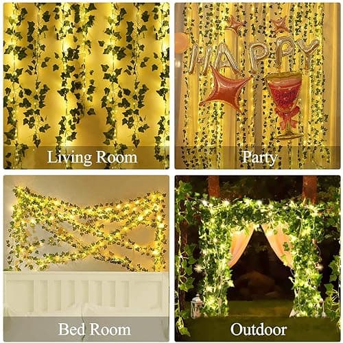 12 Packs Artificial Ivy, 84FT Garland Hanging Plants Fake Vines with 200 LED String Light for Bedroom Wedding Party Garden Wall Room Home Decor thumbnail 9