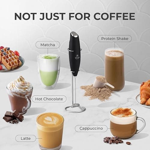 Zulay Kitchen Powerful Milk Frother Wand With Duracell Batteries - Ultra Fast Handheld Drink Mixer - Electric Whisk Foam Maker for Coffee, Lattes, Cappuccino & Matcha - Z1 Motor - Black thumbnail 5