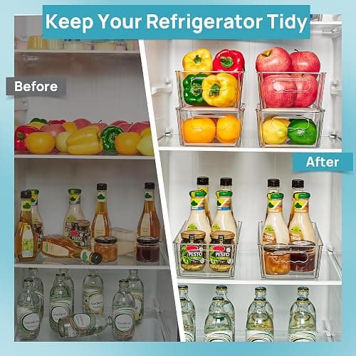 Vtopmart 4pcs Clear Organizers and Storage Bins with Lids, Stackable Plastic Storage Containers with Handles for Fridge, Freezer, Pantry, Cabinet, Kitchen Organization thumbnail 4