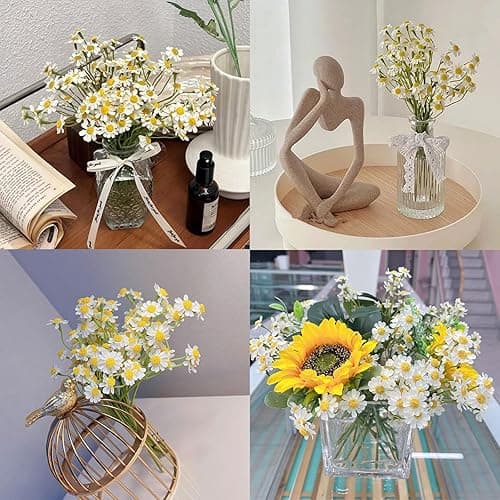 Smalldu Small White Daisy Flowers Artificial,2 Bouquet/12Pcs 10 Inch Fake Daisies,Spring Wild Flower for Party Decor (Vase Not Inclouded) - White - 2 thumbnail 4