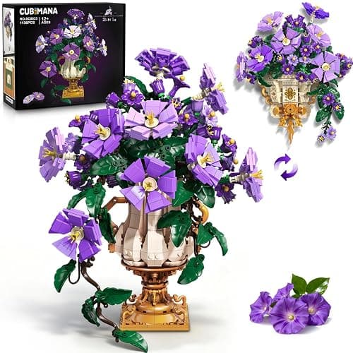CUBIMANA Flowers Botanicals Building Set with Vase - 2 in 1 Morning Glory Bonsai Building Blocks Plants Arrangement Vintage Wall Flower Pots Home Decor, Gift for Valentine's Day Adults 12+ (1136PCS) - Image 1