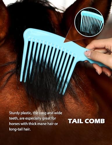 Harrison Howard Horse Grooming Kit 9-Piece Equine Care Series Horse Brush Sets with Organizer Tote Bag Soft Blue - Soft Blue（horse bag） thumbnail 6