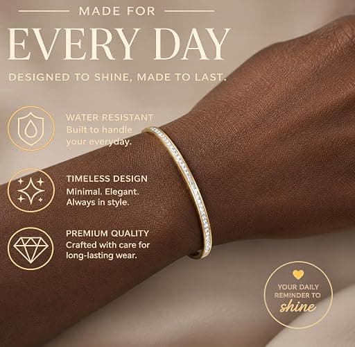 Ruvel 18K PVD Gold Plated Cubic Zirconia Bangle Bracelet for Women, Trendy, Minimalist, Dainty Thin Bangles, Waterproof, Stainless Steel, Everyday Women Gift for Mom Sister Daughter Girlfriend thumbnail 9