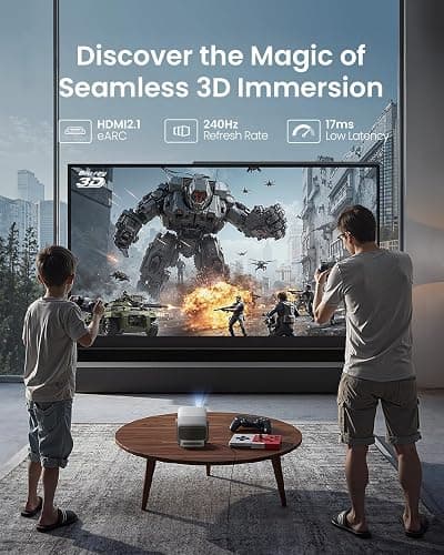 JMGO N1S 4K Smart Portable Projector, Triple Laser, 1100 ISO Lumens, Gimbal Instant Auto Focus, Google TV, Netflix, 110% BT.2020, Wi-Fi 6, HDR10, 10W Dolby Audio, Blu-ray 3D, 200" for Home. thumbnail 6
