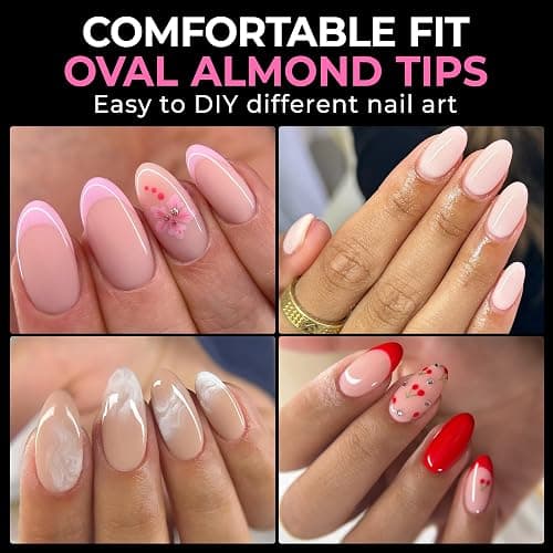 UNA GELLA Medium Oval Fake Nails Pre-Shape 216pcs Round Gel Nail Tips Press on Nails for Full Cover Acrylic Round Oval Full Nails False Nails 12 Sizes False Soft Gel Tips thumbnail 2