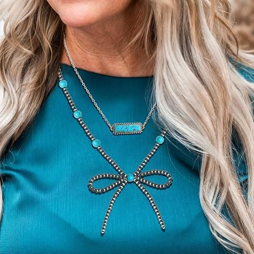 Navajo Pearl Bow Necklace Western Jewelry for Women Cowgirl Turquoise Necklaces Jewelry thumbnail 2