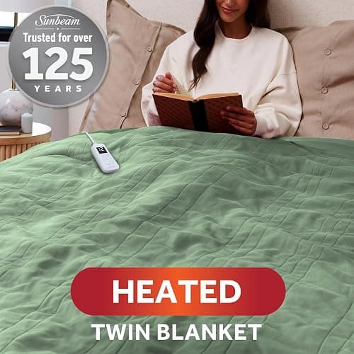 Sunbeam Royal Ultra Fleece Heated Electric Blanket Twin Size, 84" x 62", 12 Heat Settings, 12-Hour Selectable Auto Shut-Off, Fast Heating, Machine Washable, Warm and Cozy, Matcha thumbnail 3