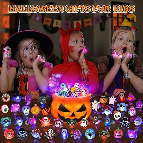 Halloween Party Favors 50Pcs Trick or Treats Halloween Toys for Kids | Halloween Party Favors for Kids & Adults, Non‑candy Gift Bag Fillers, Light Up Rings for Halloween party supplies thumbnail 4