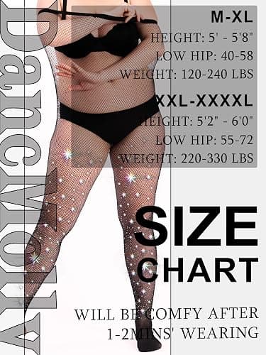 DancMolly 10X Strong Ultra Sparkly Rhinestone Fishnet Stockings, Plus Size Sparkle Tights for Women Sexy Party Concert Outfit thumbnail 6