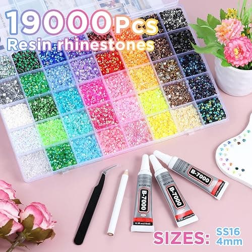 Zefy 40 Colors Resin Jelly Rhinestones for Bedazzling, 4mm 32000 Pcs Flatback Gems for Crafting, Bedazzling Kit with 3Pcs B7000 Glue for Clothing Shoes Nail Book Diamond Art thumbnail 2