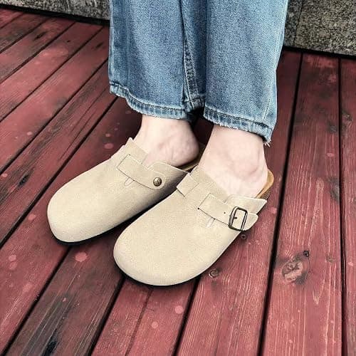 VLUUKUPFASIN Women's Genuine Suede Clogs for Women Men Slip On-Arch Support Comfortable Mules & Potato Shoes with Adjustable Buckle Casual Footwear Unisex thumbnail 2