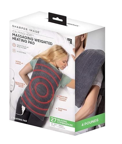 Calming Heat Massaging Weighted Heating Pad by Sharper Image- Electric Heating Pad with Massaging Vibrations, Auto-Off,12 Settings- 3 Heat, 9 Massage- 27 Relaxing Combinations, 12” x 24”, 4lbs - Image 1