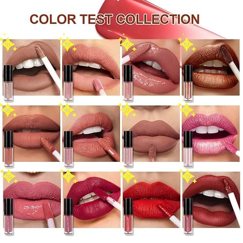 Anglicolor Lip Gloss Long-Lasting,Lipstick Set Highly Pigmented,Pink Lip Gloss Non-Stick Cup,Lip Gloss Set,Easy Application,Smooth Application,Not Flake Off,12 Colors,Vegan & Cruelty-Free (12Color) thumbnail 6