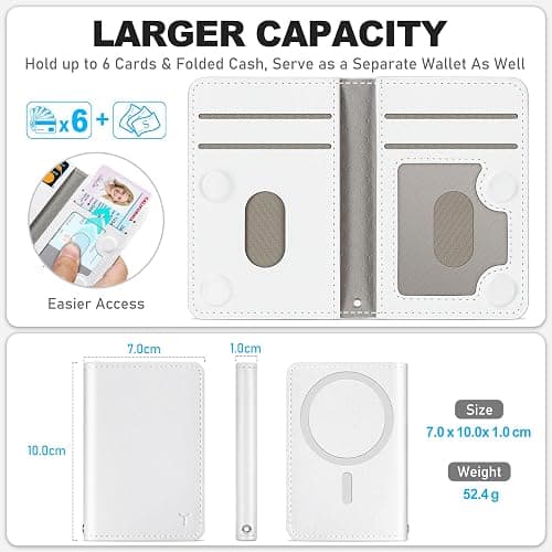 TUCCH for Magsafe Wallet with 6 Card Holders, RFID Blocking [Clear ID Window] PU Leather Men Women Folio Magnetic Phone Wallet for iPhone 17/16/15/14/13/12/Plus/Air/Pro/Pro Max Series, White thumbnail 2