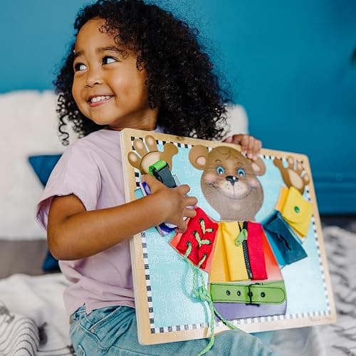 Melissa & Doug Basic Skills Puzzle Board - Wooden Educational ToyLearn to Button Busy Board, Activity for Fine Motor Skills, Developmental Toy for Toddlers Ages 3+ thumbnail 2