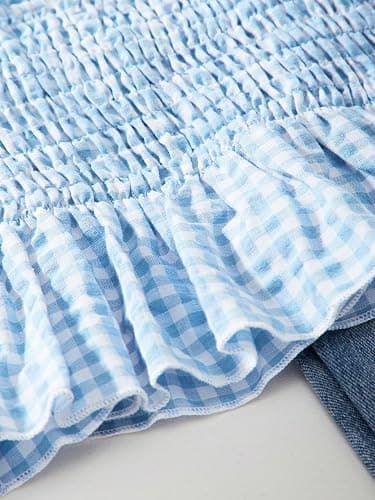 RoseSeek Girl's Y2K Gingham Peplum Cami Tops Ruffle Hem Spaghetti Strap Babydoll Plaid Summer Crop Top thumbnail 5