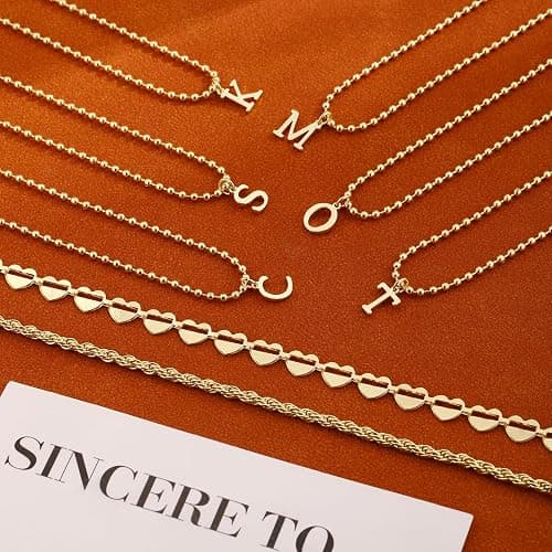 VIROMY Gold Bracelets for Women 14K Gold Plated Initial Layered Bracelet Minimalist Twisted Rope Heart Bead Link Dainty Name Jewellery Gifts for Her A-Z thumbnail 4