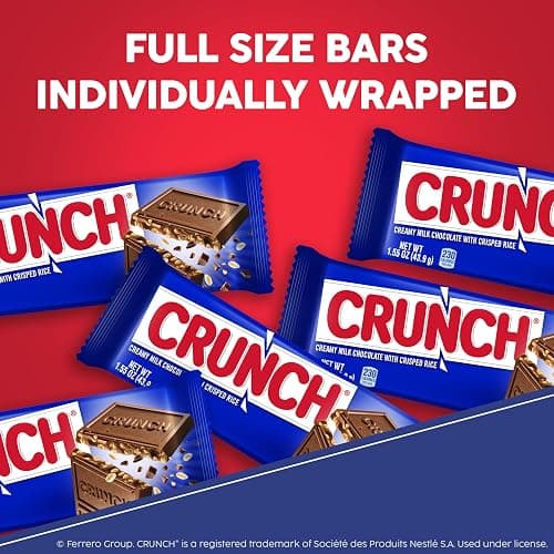 CRUNCH Full-Size Candy Bar, Creamy Milk Chocolate with Crunchy Crisped Rice, 36 Individually Wrapped Bars, 1.55 oz Each thumbnail 5