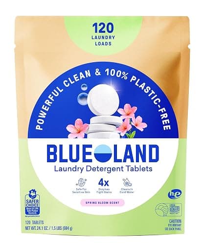 BLUELAND Laundry Detergent Tablets, 120 Count, Spring Bloom Scent, Plastic-Free Eco-Friendly Pods, Sheets, Liquid Alternative - Safe for Sensitive Skin, Gentle - Image 1