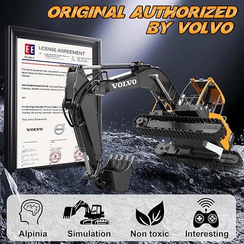 DOUBLE E Volvo 1:16 RC Excavator Toy,3 in 1 Construction Toys, 360°Rotation,Toys Digger with Metal Shovel Drill Grab RC Construction Vehicles for Kids Adults thumbnail 4