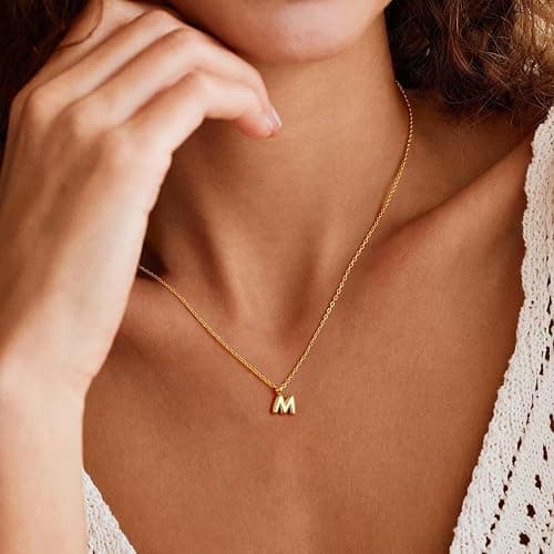 M MOOHAM Initial Necklace for Girls Kids Women - Cute Letter A-Z Necklaces | 14K Gold-Plated Initial Necklace, Small Letter Necklace, Birthday Gifts for Girls Kids Teen Girls, Kids Little Girl Necklaces thumbnail 3