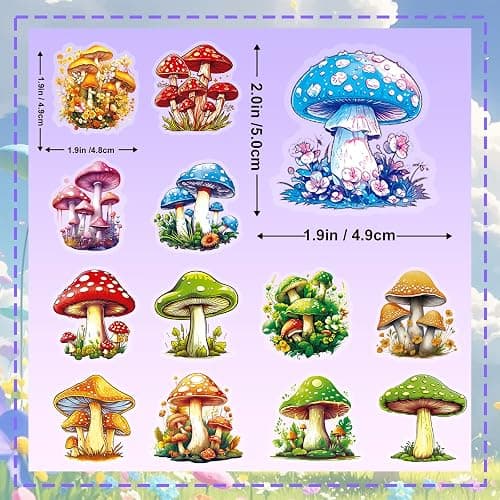 Ychsring Colorful Mushroom Stickers - 50 Pcs Clear PET Mushroom Aesthetic Stickers for Scrapbooking, Journaling, Junk Journal, Scrapbook Supplies - Waterproof Transparent for Resin, Crafts Decorative thumbnail 6