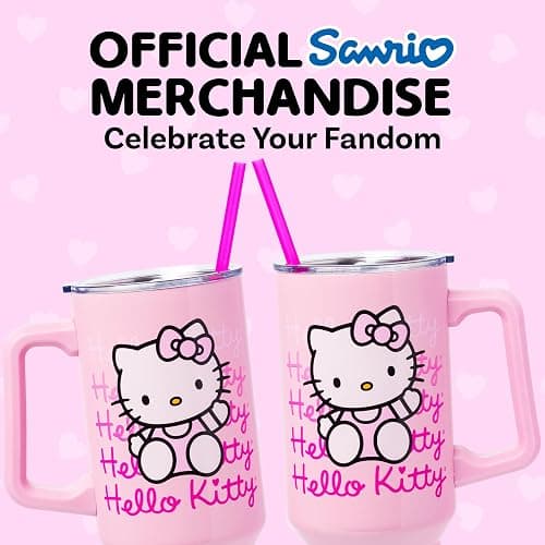 Silver Buffalo Sanrio Hello Kitty Waving, Stainless Steel Tumbler, 40oz | Double Walled, Includes Handle and Straw, Fits in Standard Cup Holder, Drinkware, Water Bottle, Pink, 1.18 Liters thumbnail 6