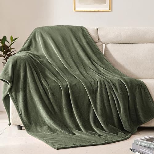BEAUTEX Fleece Throw Size Blanket for Couch Sofa or Bed, Soft Fuzzy Plush Luxury Flannel Lap Blanket, Super Cozy and Comfy for All Seasons (Olive Green, 50" x 60") - Olive Green - Throw-50"x60"