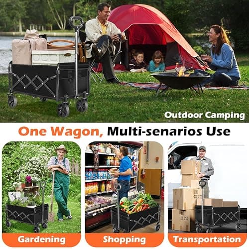 Wagons Carts Foldable, Collapsible Wagon, Foldable Wagon Cart with Wheels, Folding Wagons for Beach Camp Sports Garden, 2 Cup Holders/Lightweight Portable/Black/360 LBS thumbnail 7