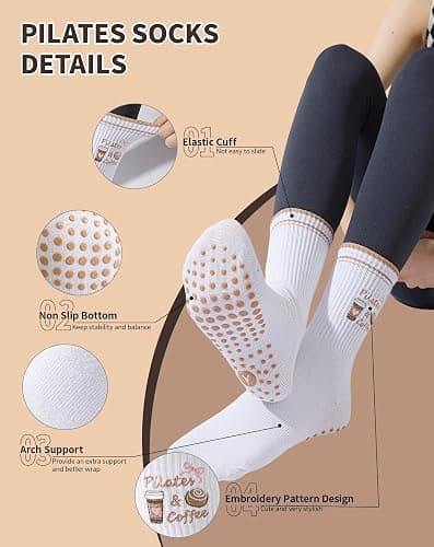 Yawlsow Pilates Grip Socks for Women Yoga Grippy Socks Cute Barre Non Skid Athletic Crew Sticky Sock Workout Hospital thumbnail 3