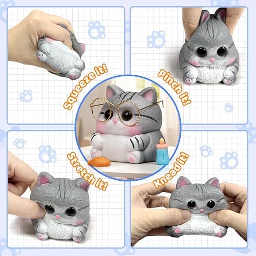 Reenovan Cat Squishy Toy, Soft TPR Stress Relief Sensory Squeeze Toys, Cute Kawaii Desk Toy, Birthday Gift and Party Favor for Kids and Adults thumbnail 4