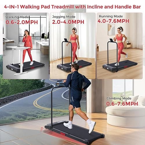 MCRG Walking Pad with Incline, Portable Treadmill with Handle Bar for Home | 2026 Upgrade Electric Walking pad Treadmill for Home Small, Mini Under Desk Treadmills for Exercising, 0.6-7.6MPH, 350LBS thumbnail 2