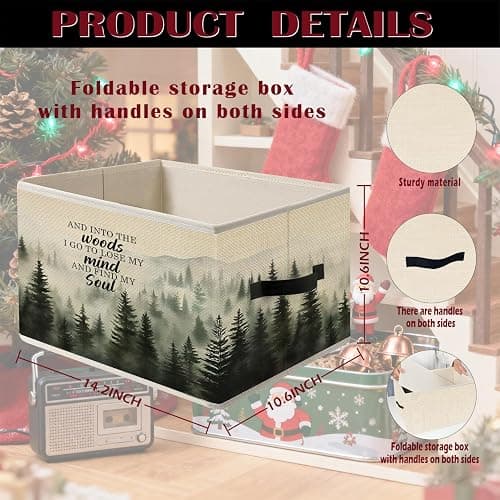 FITIE Foggy Misty Nature Forest Storage Bin Box with Handles, and into the Woods I Go to Lose My Mind Find My Soul Foldable Organizer Basket Toybox for Bedroom Bathroom Clothes Toys Books thumbnail 7