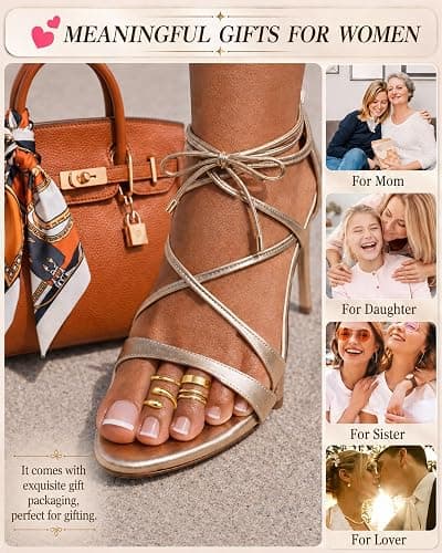 TOSGMY 4Pcs Toe Rings for Women Non Tarnish 14K Gold Filled Toe Ring Adjustable Flower CZ Band Wave Dainty Toe Ring Summer Beach Open Toe Rings Set Waterproof Toe Jewelry Foot Jewelry thumbnail 5