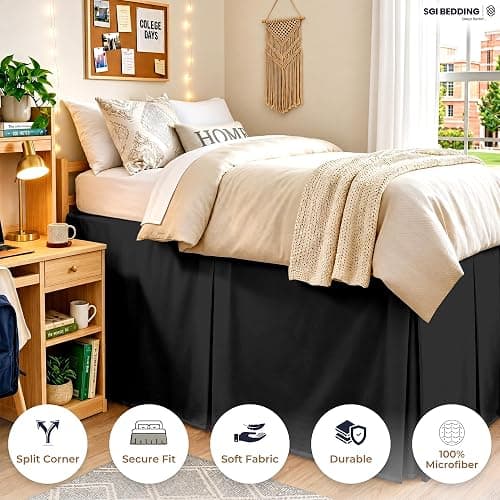 SGI Bedding Dorm Bed Skirt Twin XL 32 Inch Drop Length - Black, Pleated Pattern College Dorm Room Bed Skirts - Split Corner, Easy Care, Wrinkle Free Microfiber Bed Skirt thumbnail 5