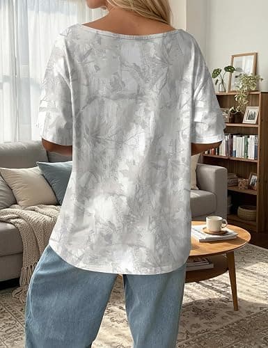 somzop Women’s Off The Shoulder Tops Oversized Camo T Shirt Maple Leaf Print Short Sleeve Y2K Casual Streetwear Summer Top thumbnail 3