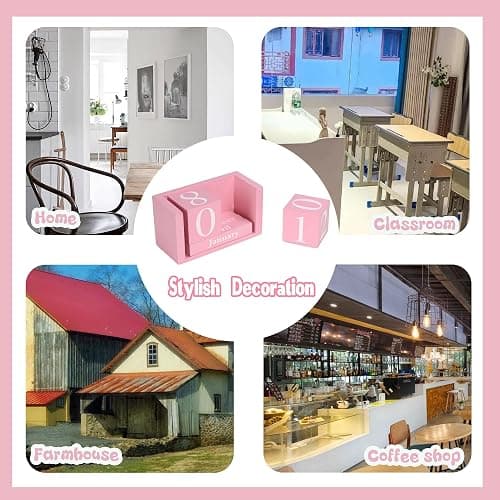 MICKYU Wooden Desk Calendar | Cute Office Desk Accessories Pink Room Decor for Women thumbnail 6
