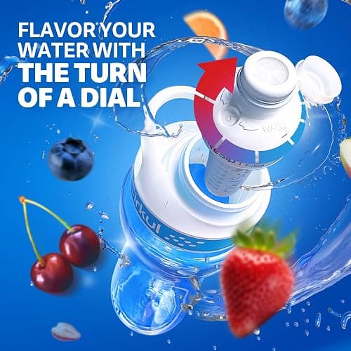 Cirkul 22oz. BPA-Free Plastic Water Bottle Starter Kit with Blue Lid, 2 Flavor Cartridges (1 LifeSip Fruit Punch, 1 FitSip Mixed Berry) No Sugar, Zero Calorie Drink Mix thumbnail 6