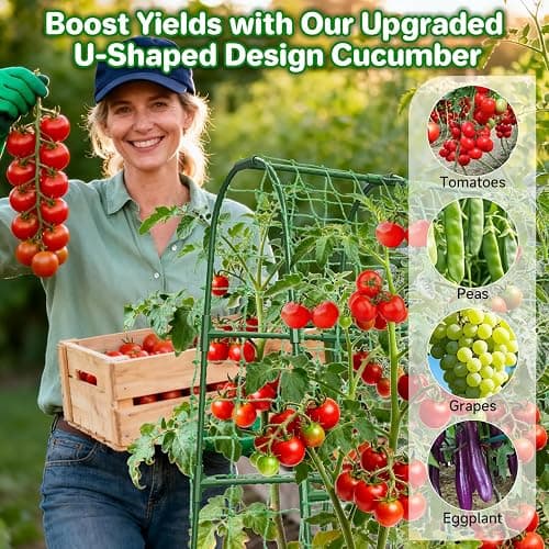 Cucumber Trellis for Raised Bed, U-Shape Garden Trellis for Climbing Plants Outdoor, Metal Arch Trellis for Vegetables, Plant Support for Tomato, Pea, Zucchini (47.2" L×30" W×47.2" H-Medium) thumbnail 8