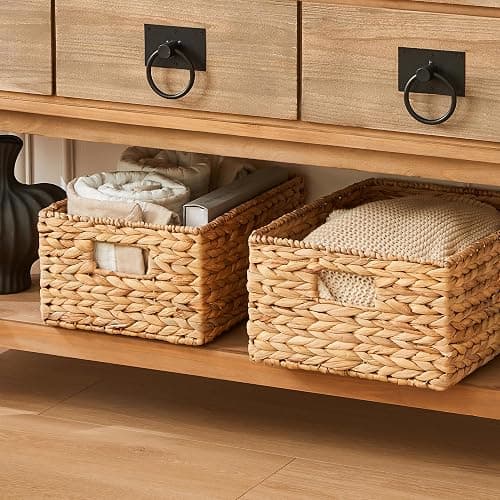 VILSSOVY Wicker Storage Basket, Hyacinth Storage Baskets for Organizing, Large Wicker Baskets for Storage, Woven Basket for Bedroom, Living Room(12.6"x8.66"x6.3") thumbnail 4
