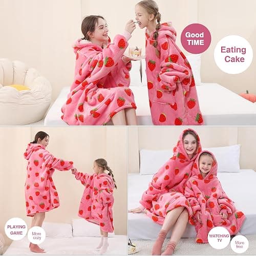 Aemicion Strawberry Blanket Hoodie,Oversized Wearable Blanket,Sherpa Hooded Blanket,Warm Cozy Sweatshirt Blanket Gifts for Women Girls Adult - Strawberry/Adult - Adult thumbnail 5