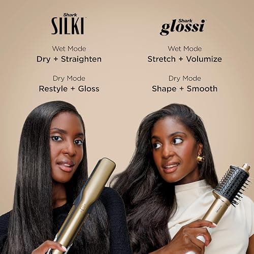 Shark Glam Ceramic & Powerful Air Styling & Drying System, with Silki Straightener & Shark Glossi Air Glosser, for Drying, Curling, Straightening & Glossing, Gold, HD6051S (Straight & Wavy Hair) thumbnail 9