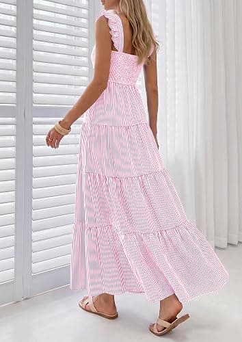 PRETTYGARDEN Womens 2026 Summer Casual Maxi Dresses Striped Square Neck Sleeveless Boho Flowy Sundress Beach Vacation Clothes thumbnail 4