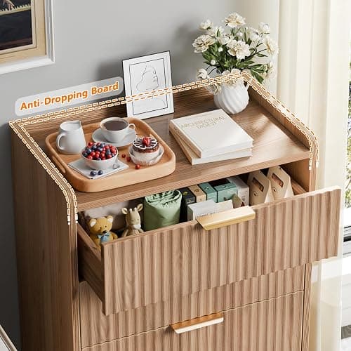 Furnulem 4-Drawer Dresser for Bedroom - Fluted Wood Chest of Drawers Closet Storage Cabinet Organizer for Bedroom, Living Room, Hallway & Office thumbnail 7