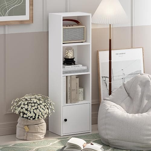 Furinno Luder Shelf Bookcase with 1 Door Storage Cabinet, White thumbnail 2