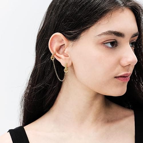 KissYan Chain Earrings for Women, 14K Gold Plated Huggie Hoop Earrings Cubic Zirconia Detachable Multi-Wear Lightweight Hypoallergenic Dainty Jewelry Gifts thumbnail 3
